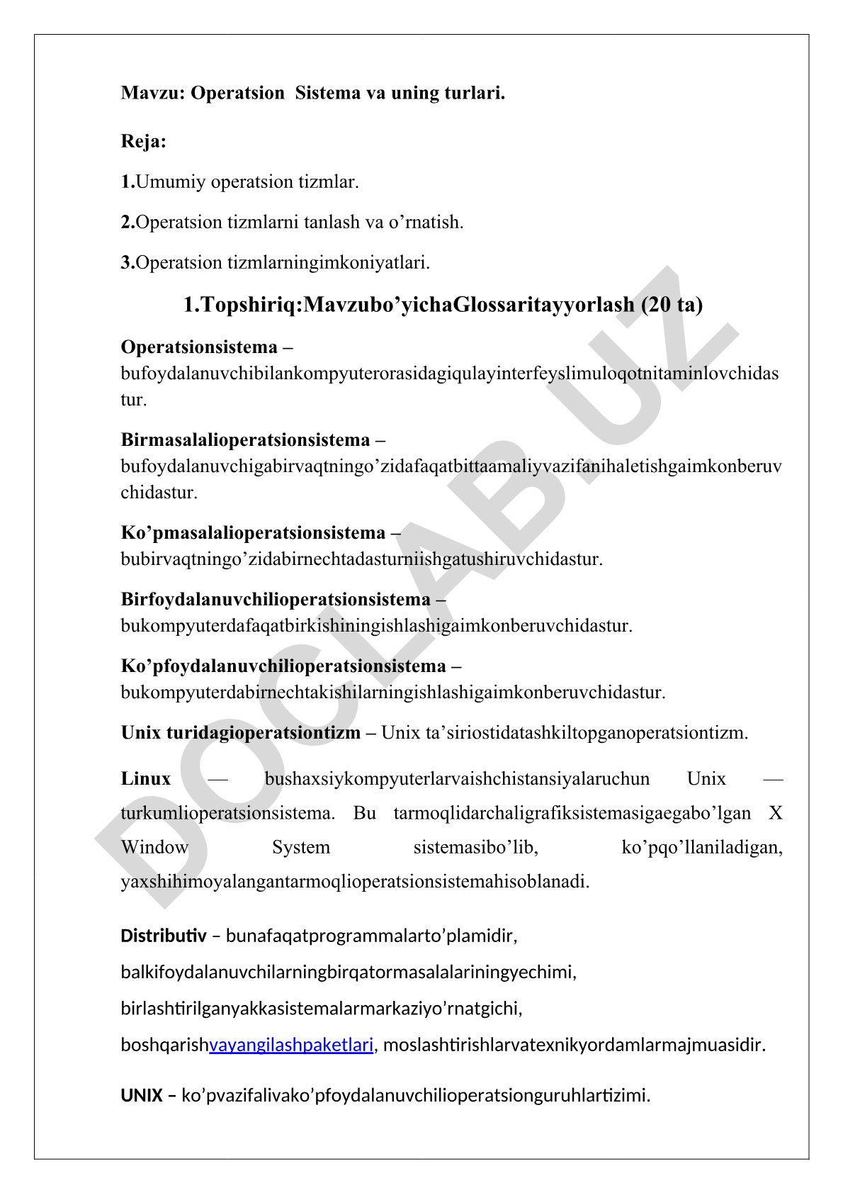 Operatsion Sistema va uning turlari