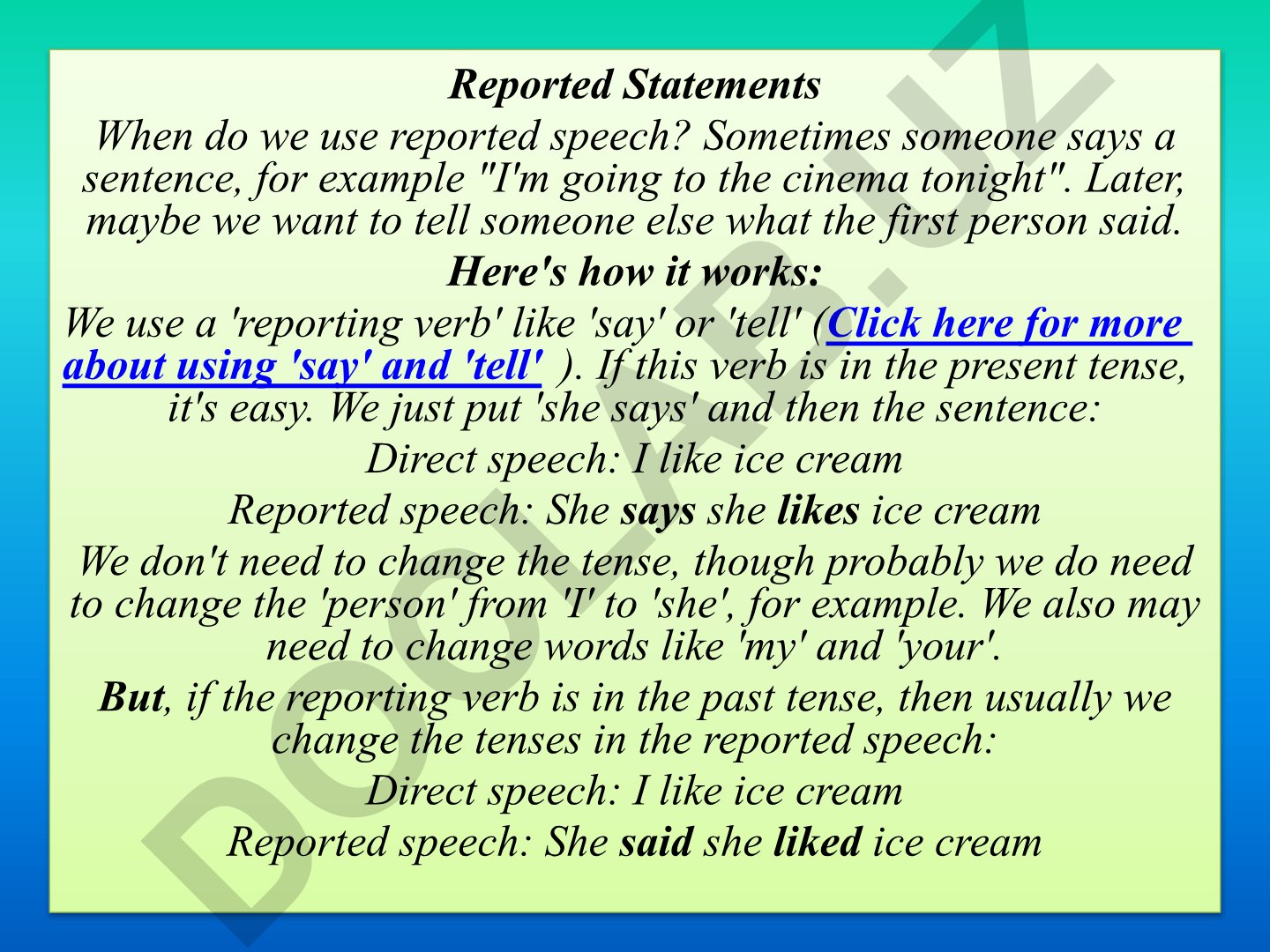 Reported Speech qoidalari va qo'llanilishi