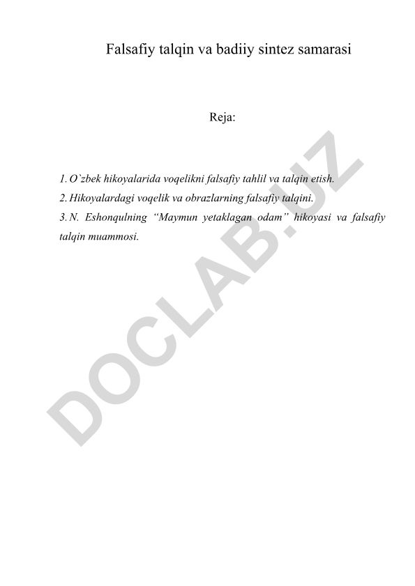O'zbek hikoyalarida voqelikni falsafiy tahlil va talqin etish