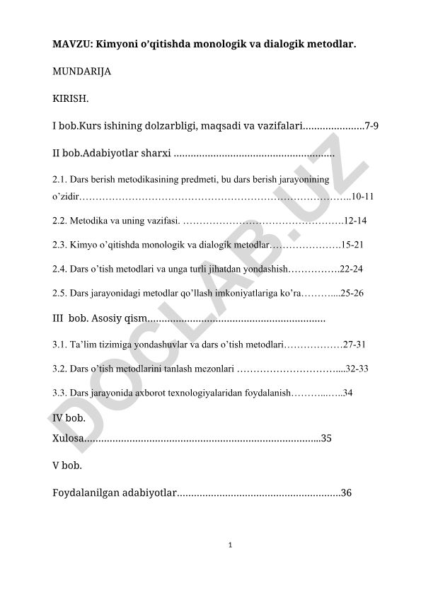 Kimyoni o’qitishda monologik va dialogik metodlar