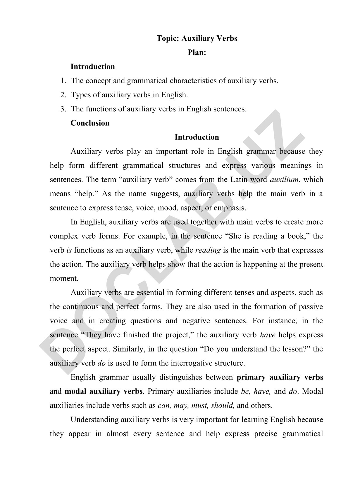 Auxiliary Verbs in English Grammar