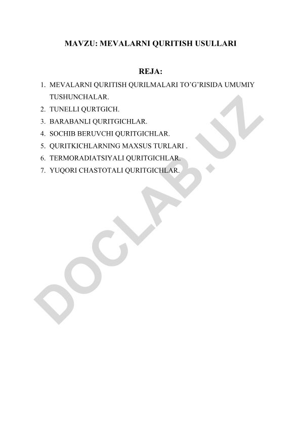 MEVALARNI QURITISH USULLARI