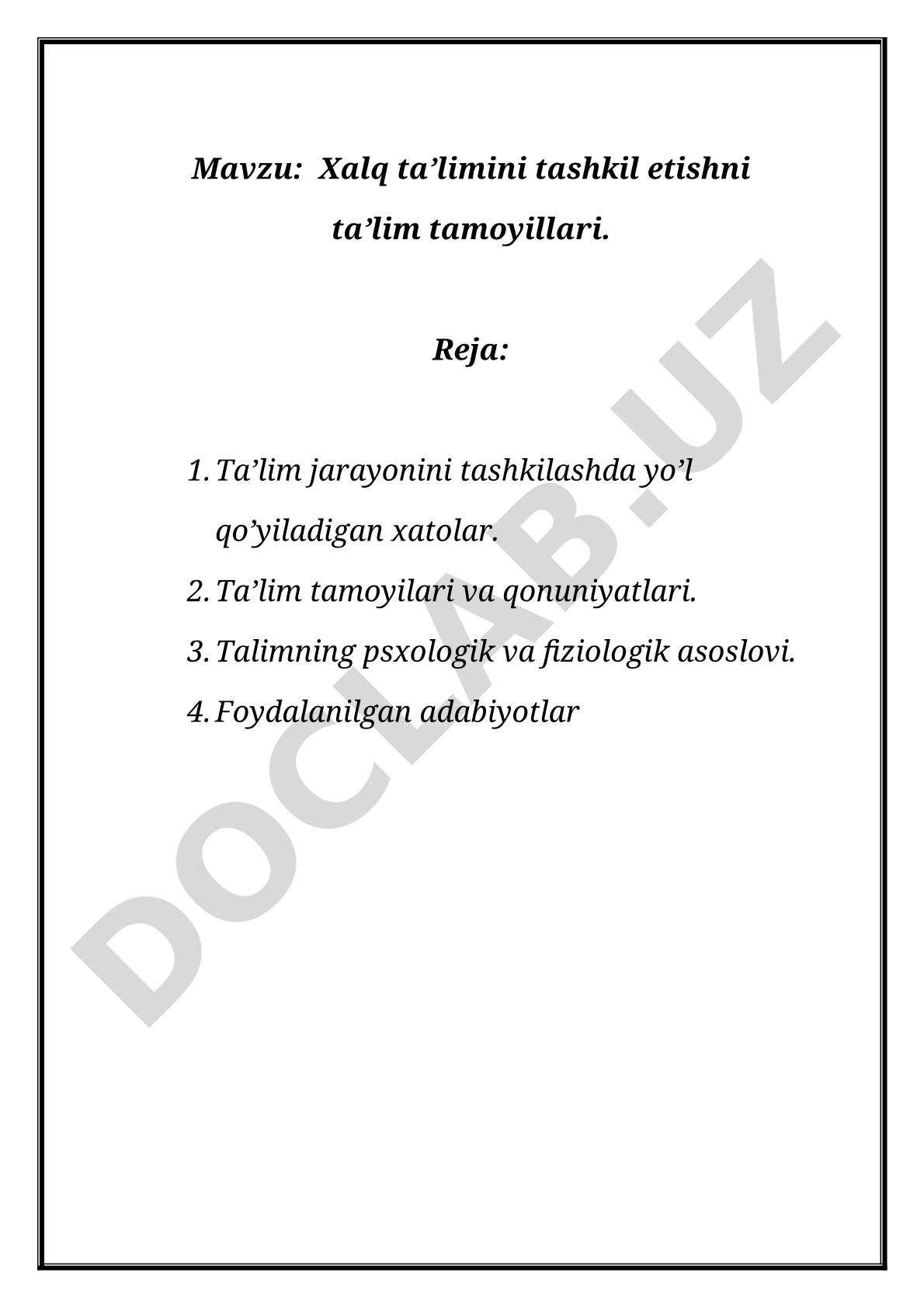 Xalq ta’limini tashkil etishni ta’lim tamoyillari
