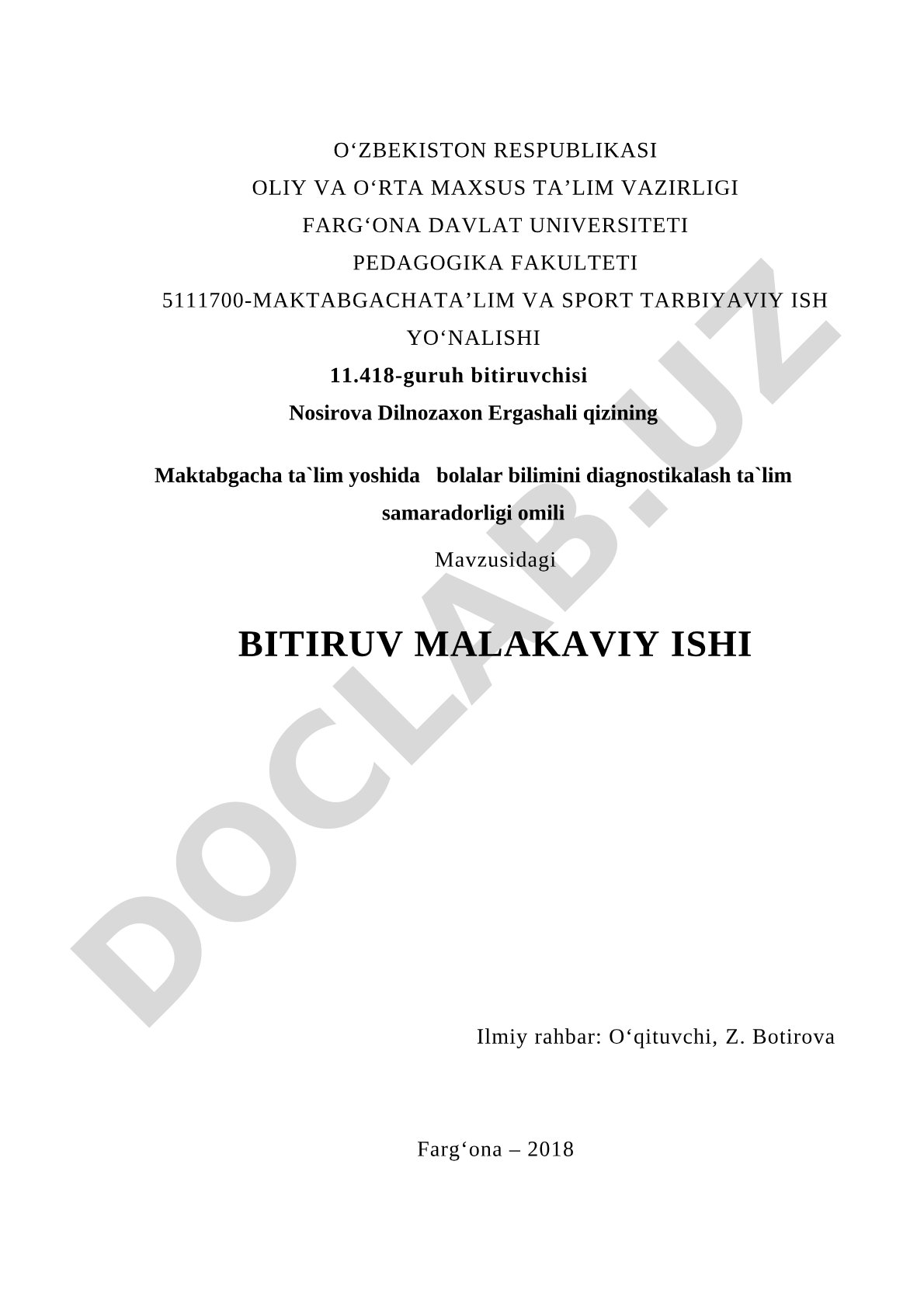 Maktabgacha ta'lim yoshida bolalar bilimini diagnostikalash ta'lim samaradorligi omili