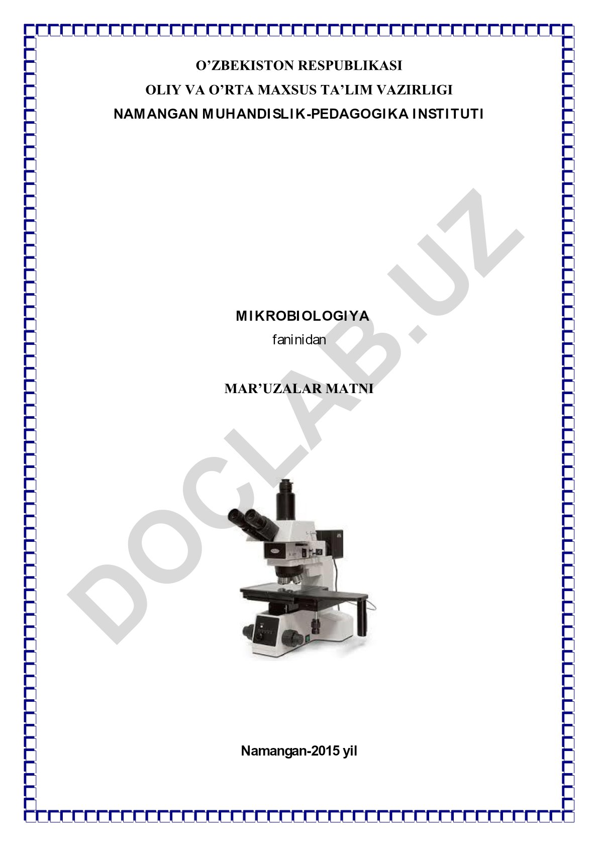 Mikrobiologiya fanidan ma'ruzalar matni