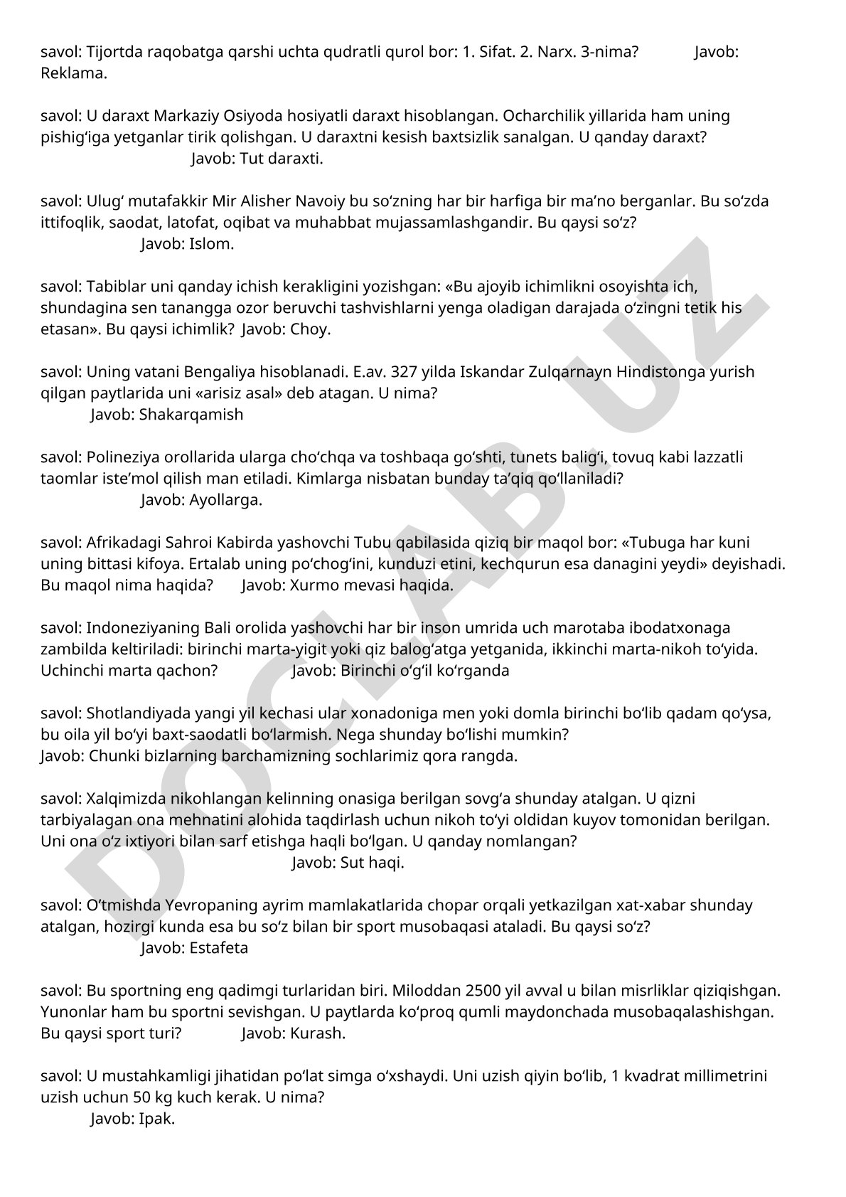 Tijoratda raqobatga qarshi qurollar va savol-javoblar