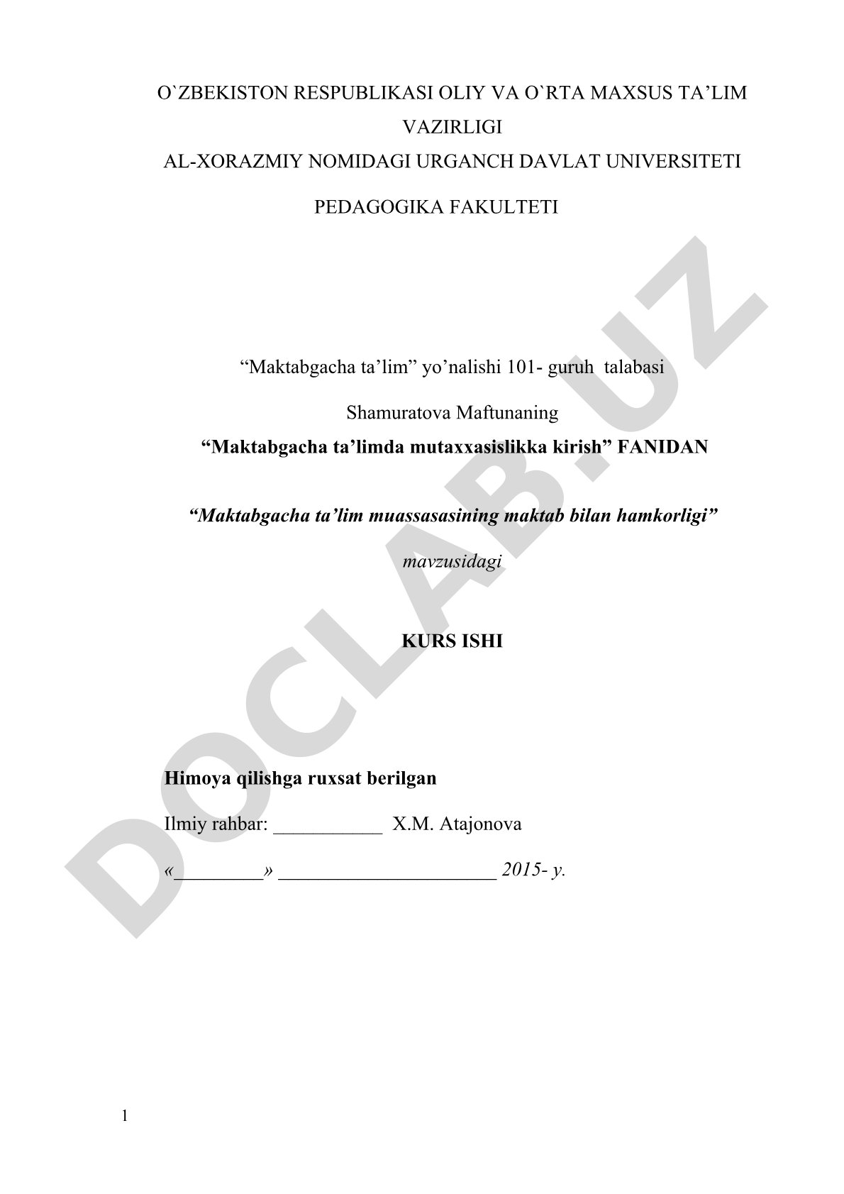 Maktabgacha ta'lim muassasasining maktab bilan hamkorligi