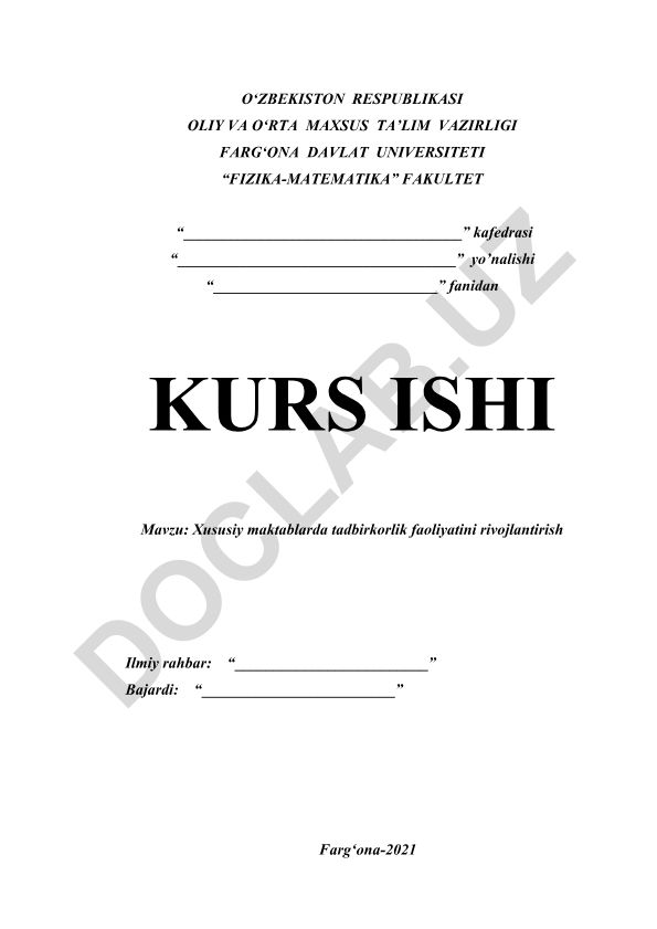 Xususiy maktablarda tadbirkorlik faoliyatini rivojlantirish