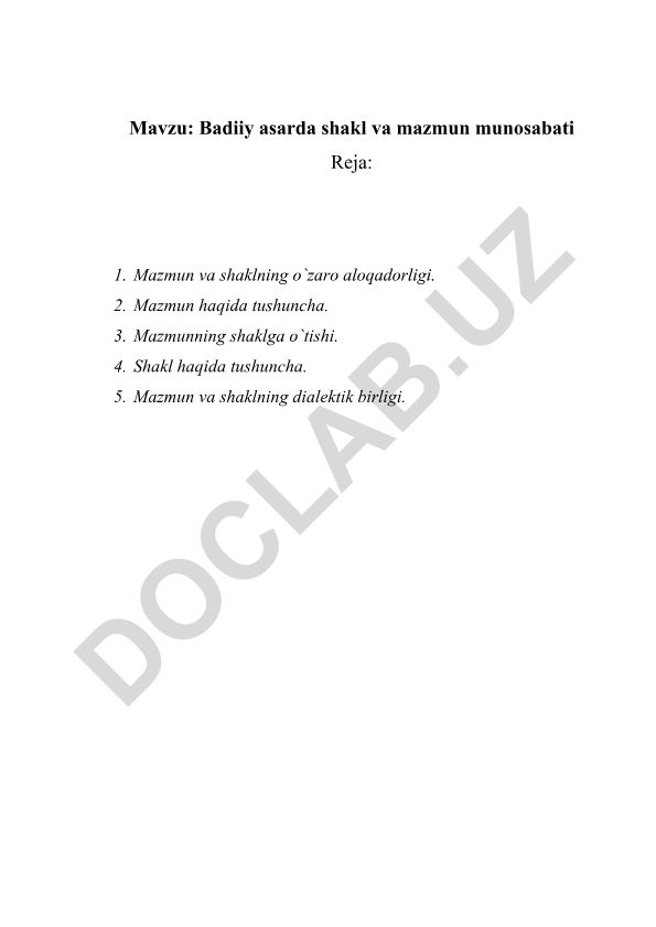 Badiiy asarda shakl va mazmun munosabati