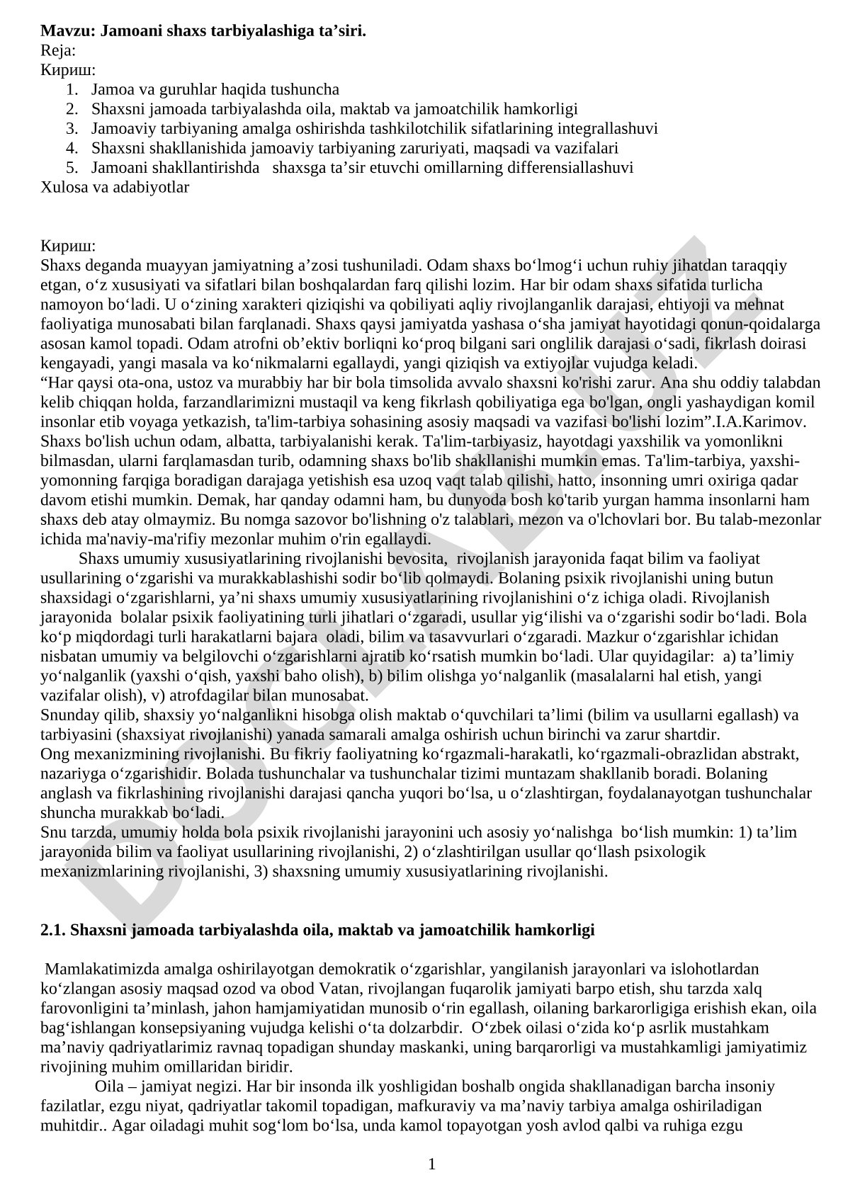 Jamoani shaxs tarbiyalashiga ta'siri