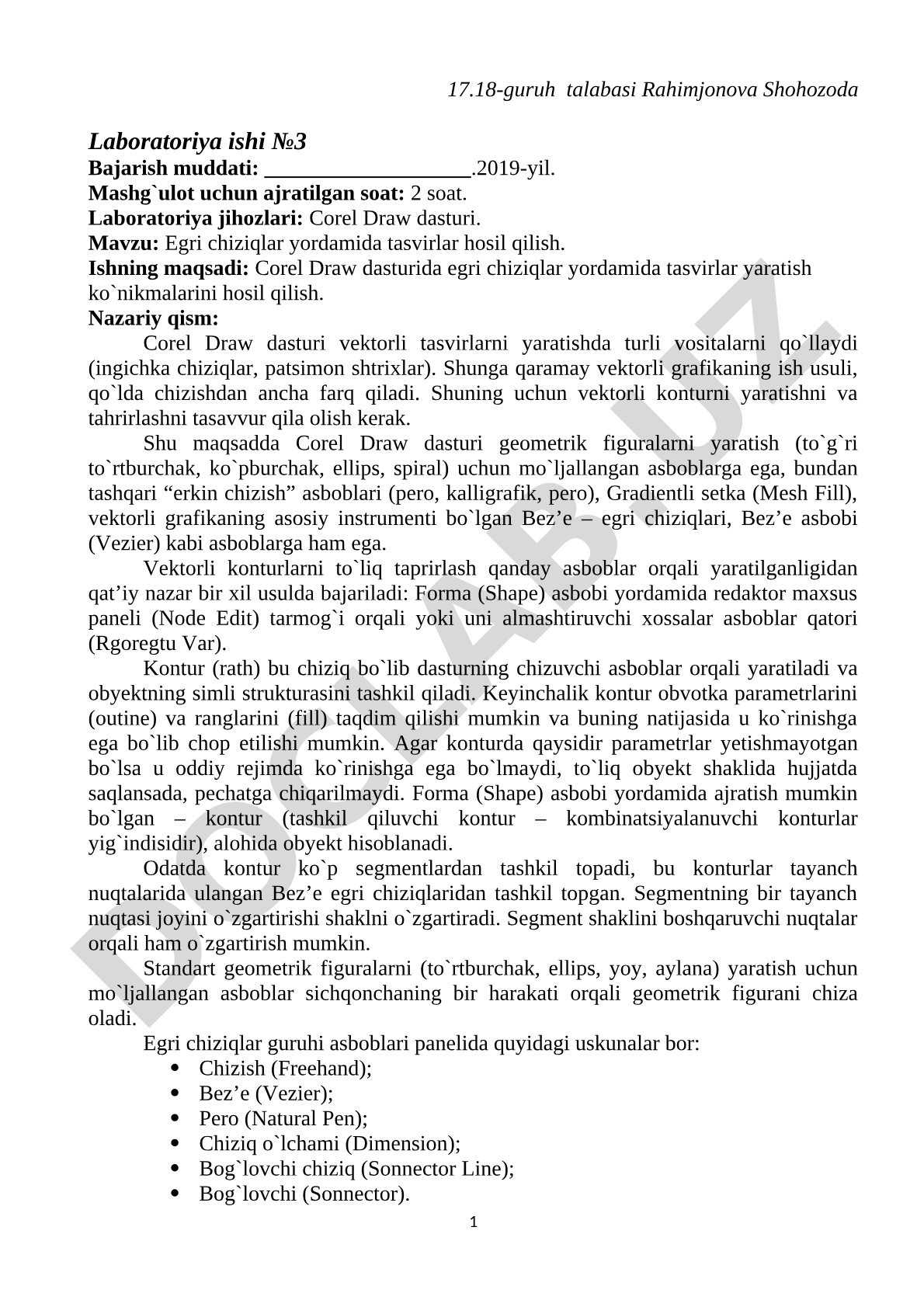Egri chiziqlar yordamida tasvirlar hosil qilish
