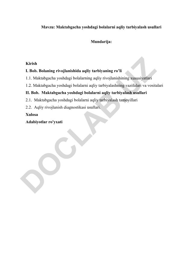 Maktabgacha yoshdagi bolalarni aqliy tarbiyalash usullari