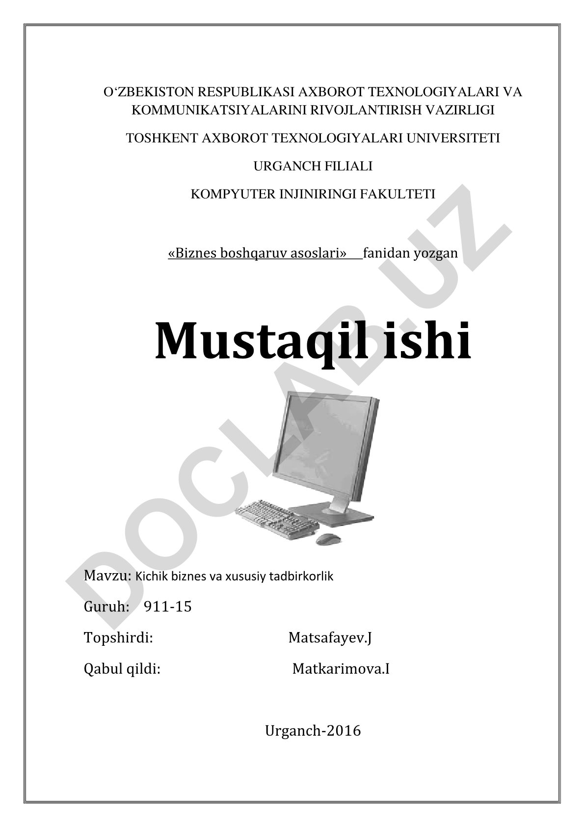 Kichik biznes va xususiy tadbirkorlik