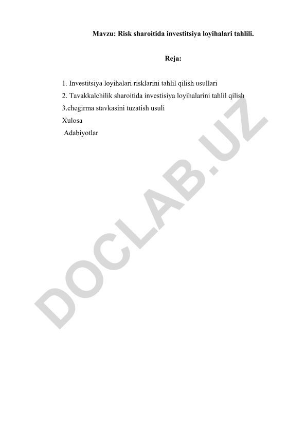 Risk sharoitida investitsiya loyihalari tahlili