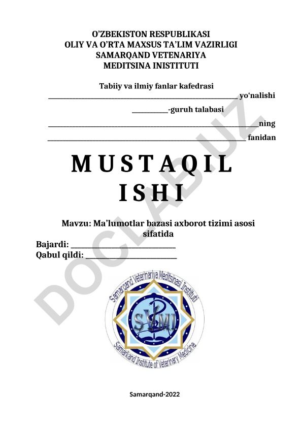 Ma’lumotlar bazasi axborot tizimi asosi sifatida