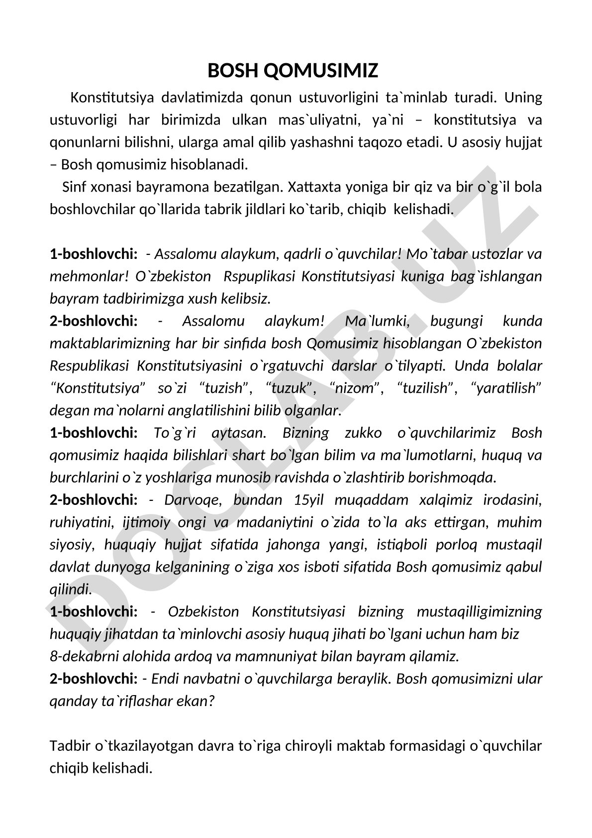O'zbekiston Respublikasi Konstitutsiyasi kuniga bag'ishlangan tadbir