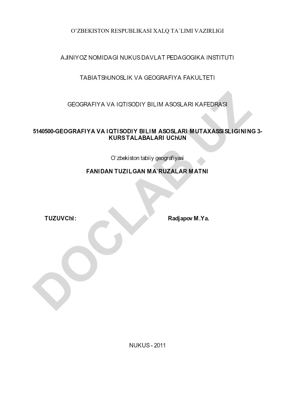 O'zbekistonning tabiiy-geografik rayonlashtirilishi va tabiiy-geografik rayonlar