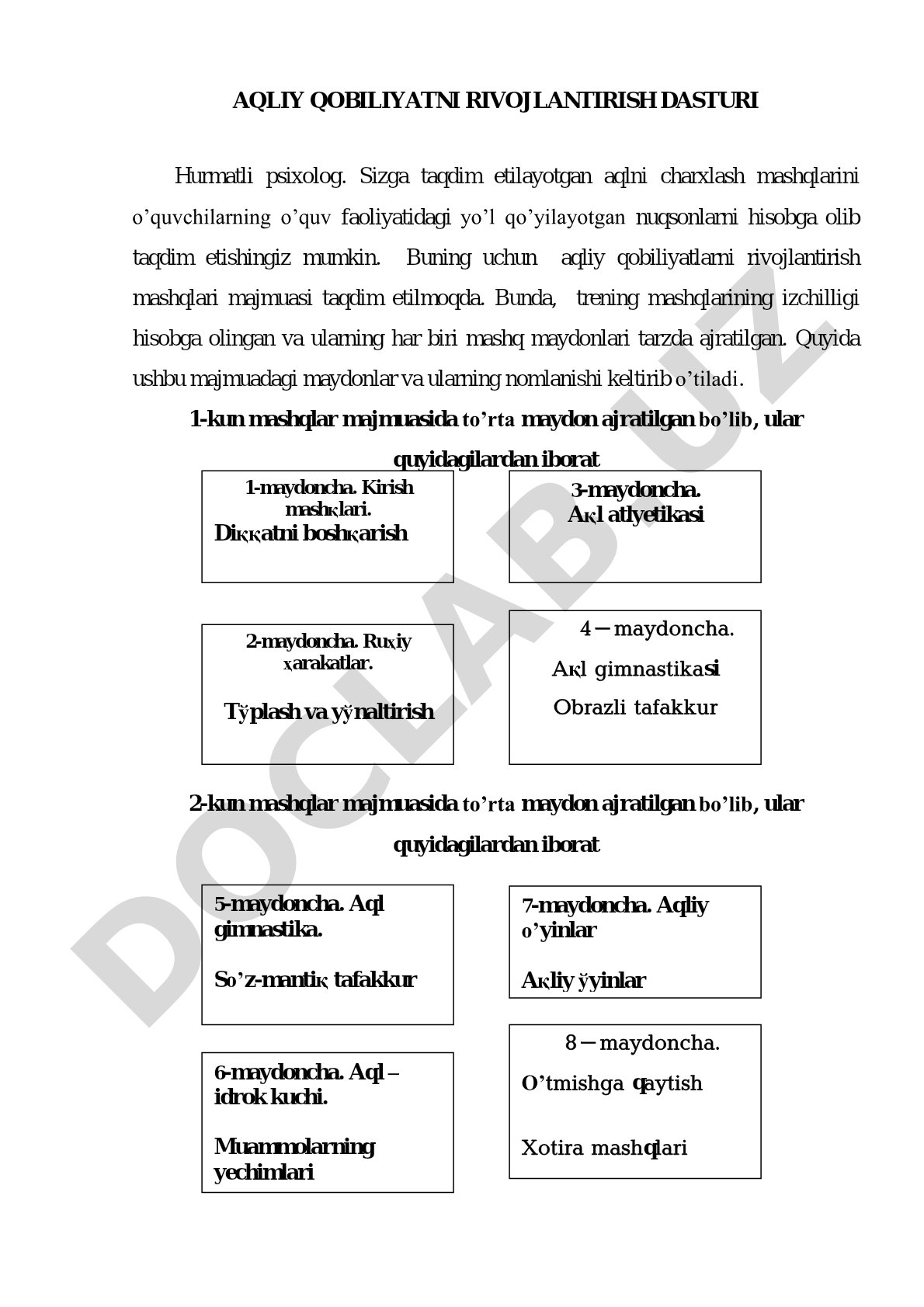 Aqliy qobiliyatni rivojlantirish dasturi