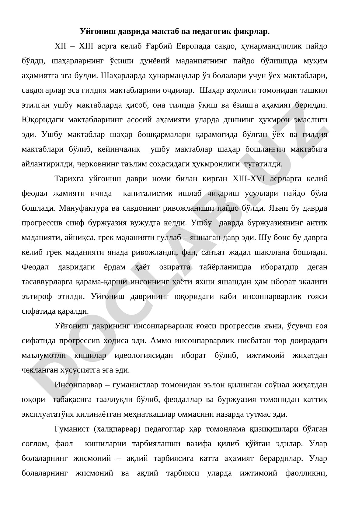 Uyg'onish davrida maktab va pedagogik fikrlar