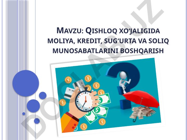 Qishloq xo‘jaligida moliya, kredit, sug‘urta va soliq munosabatlarini boshqarish