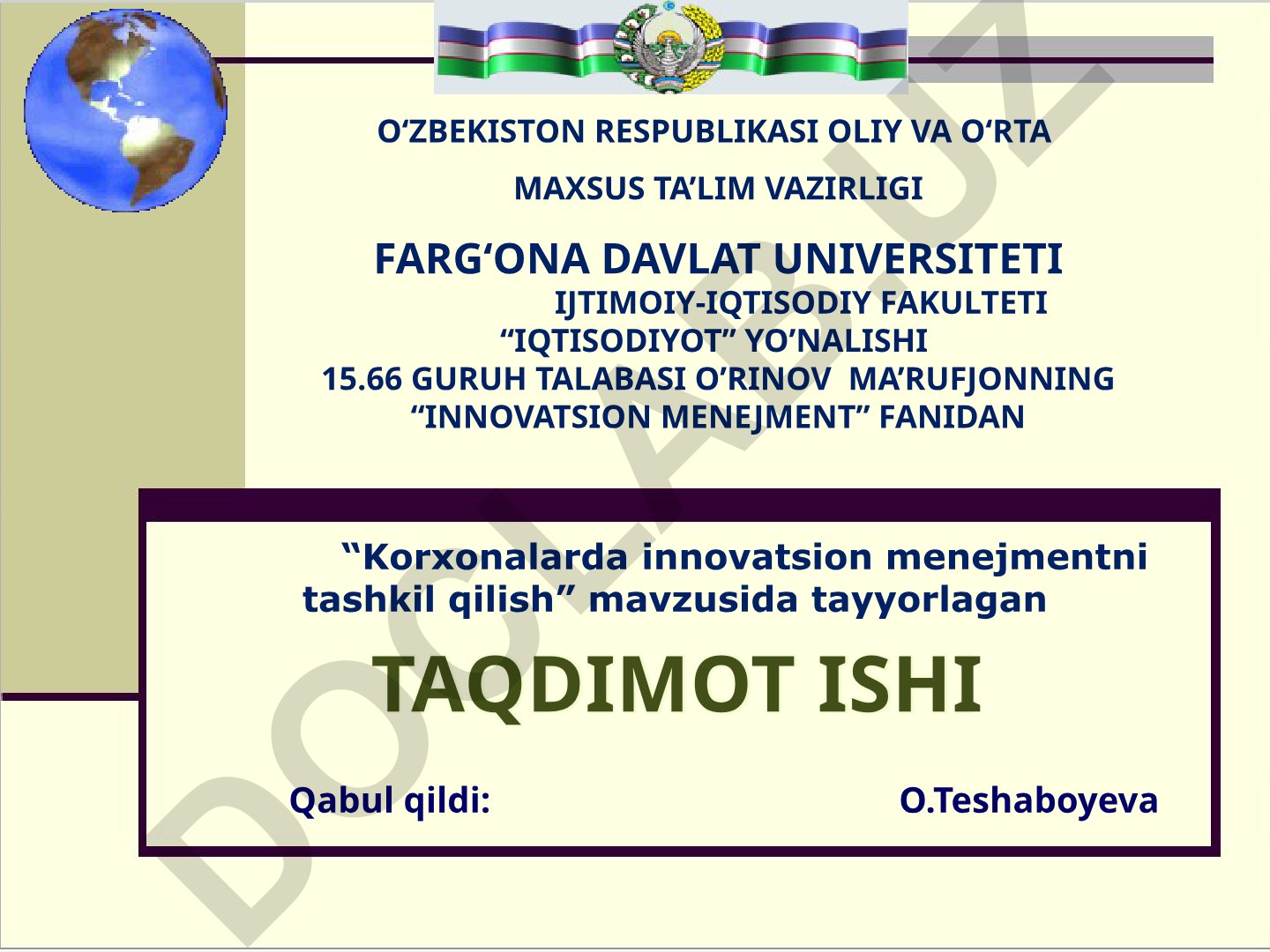 Korxonalarda innovatsion menejmentni tashkil qilish