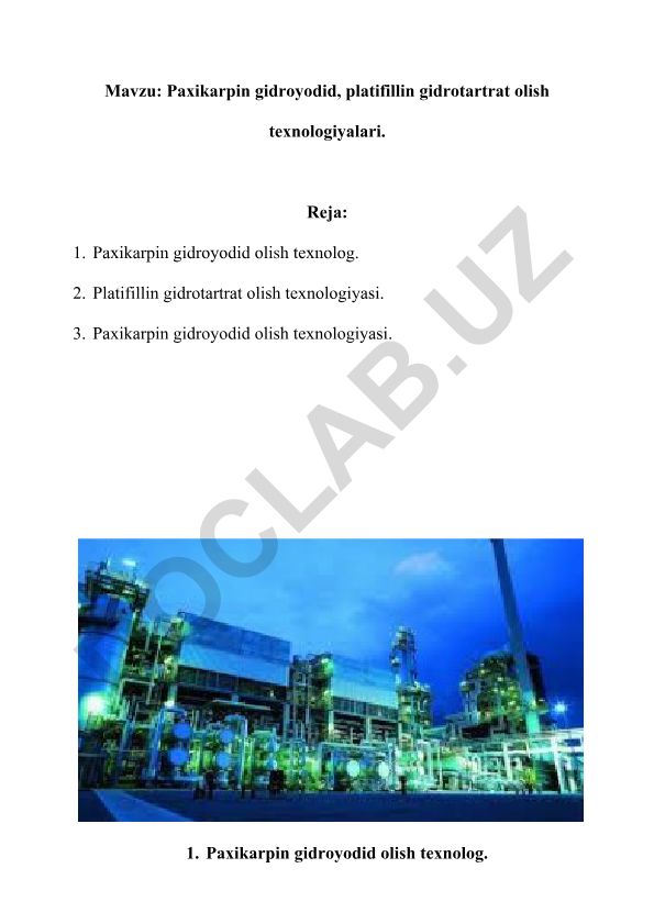 Paxikarpin gidroyodid, platifillin gidrotartrat olish texnologiyalari