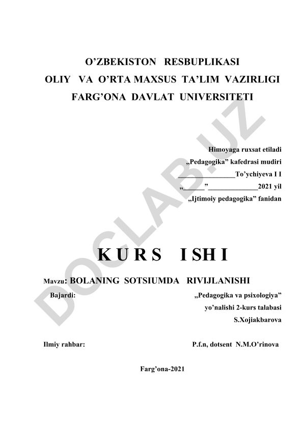 Bolaning ijtimoiy rivojlanishi