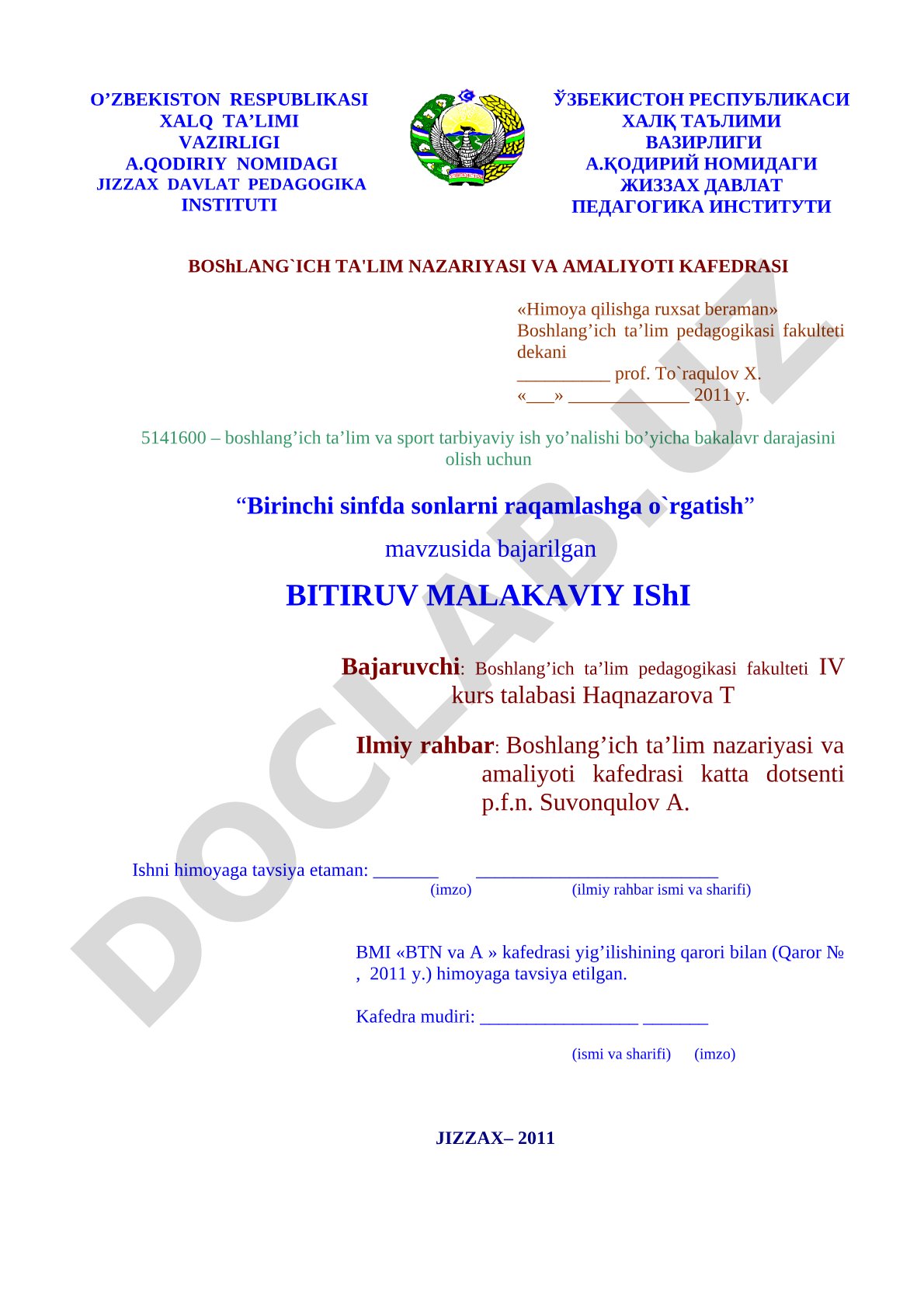 Birinchi sinfda sonlarni raqamlashga o'rgatish