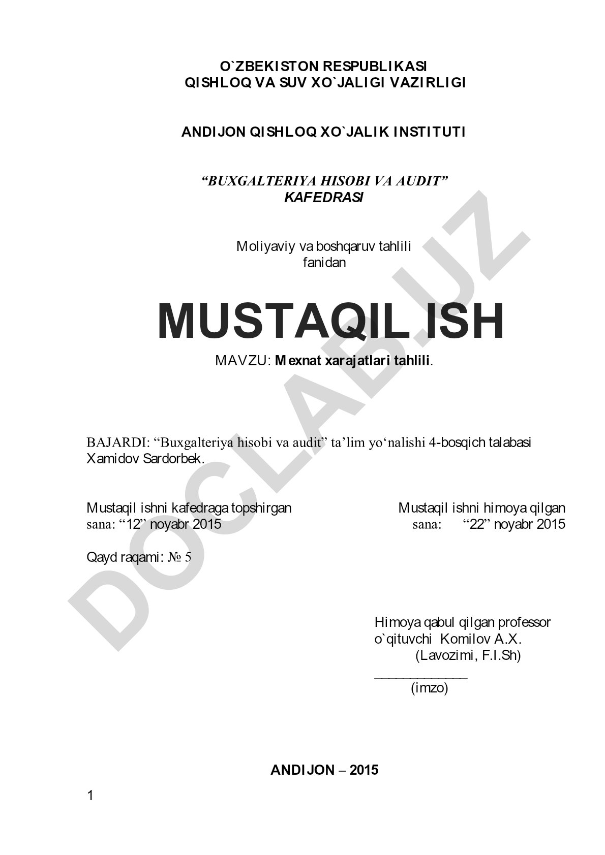 Mexnat xarajatlari tahlili