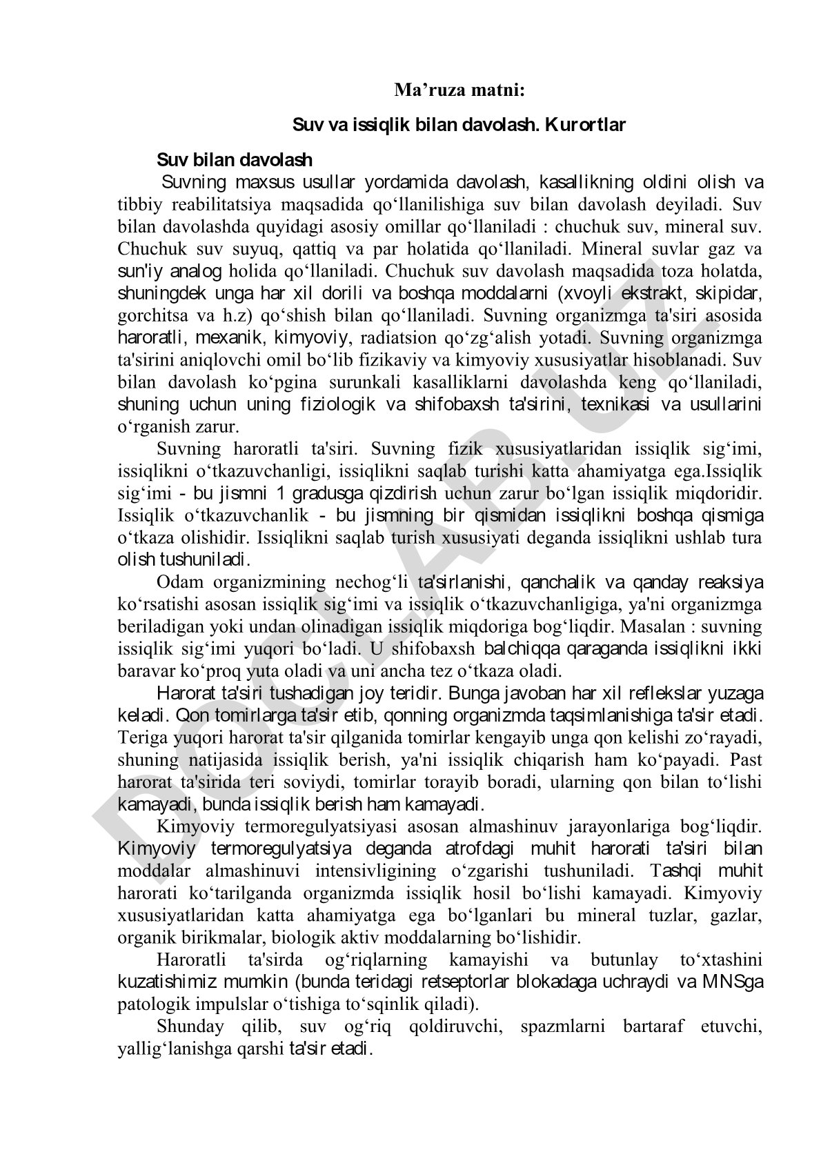 Suv va issiqlik bilan davolash