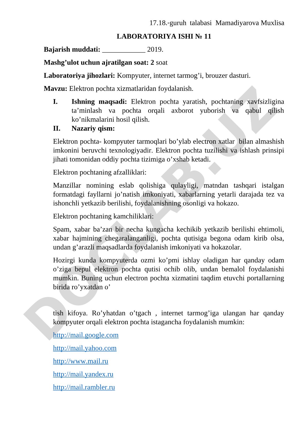 Elektron pochta xizmatlaridan foydalanish