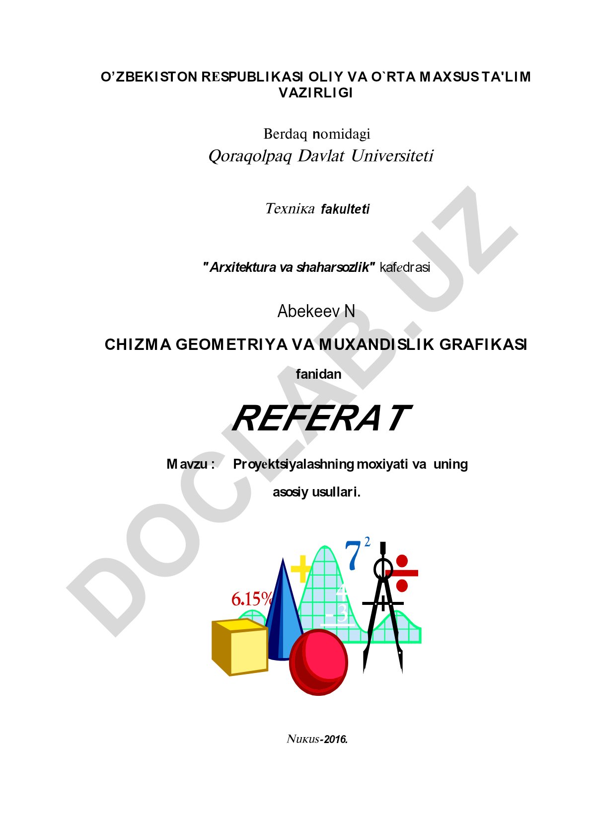 Proyektsiyalashning moxiyati va uning asosiy usullari