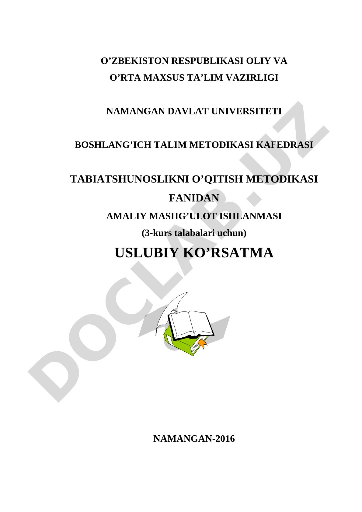 Tabiatshunoslikni o'qitish metodikasi fanidan amaliy mashg'ulot ishlanmasi