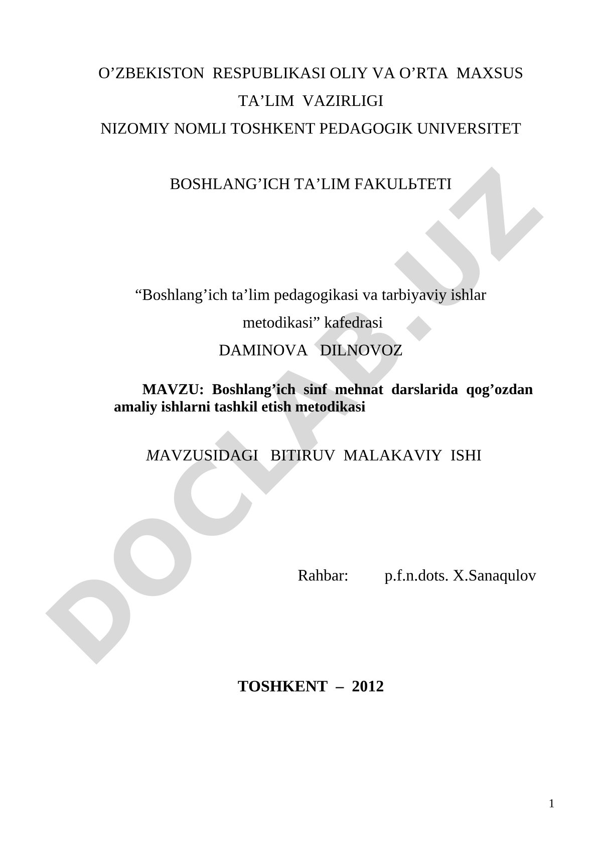 Boshlang'ich sinf mehnat darslarida qog'ozdan amaliy ishlarni tashkil etish metodikasi