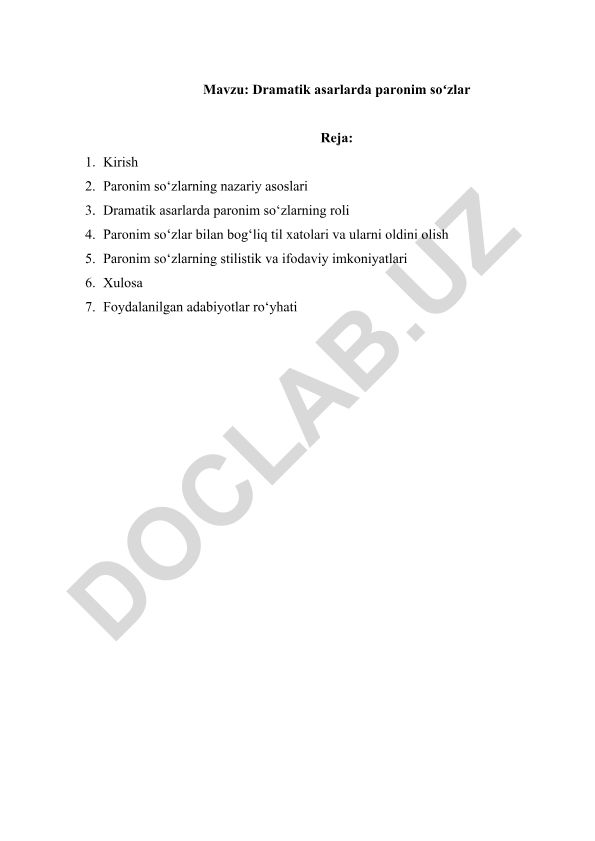Dramatik asarlarda paronim soʻzlar