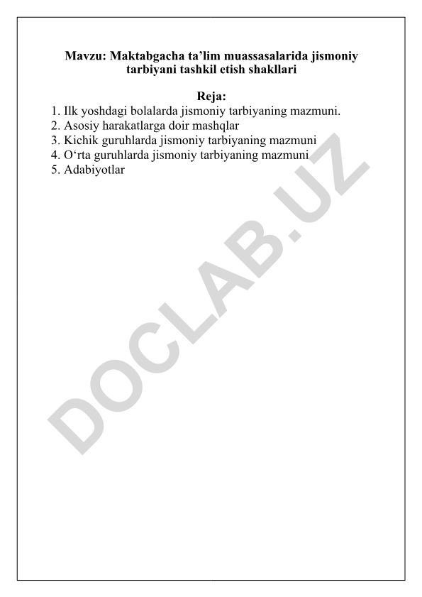 Maktabgacha ta’lim muassasalarida jismoniy tarbiyani tashkil etish shakllari