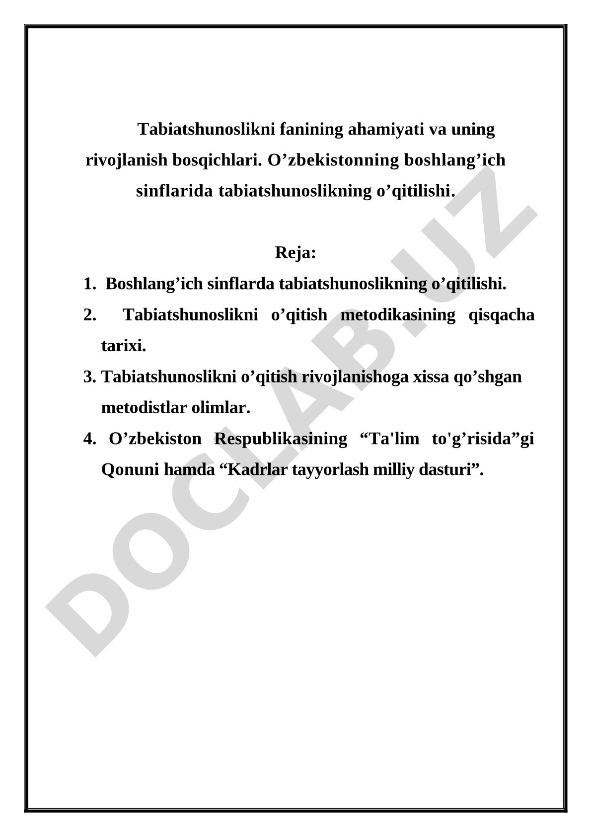 Tabiatshunoslikni fanining ahamiyati va uning rivojlanish bosqichlari