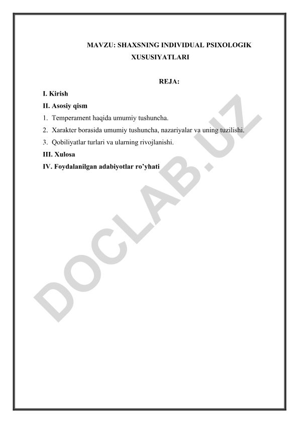 Shaxsning individual psixologik xususiyatlari