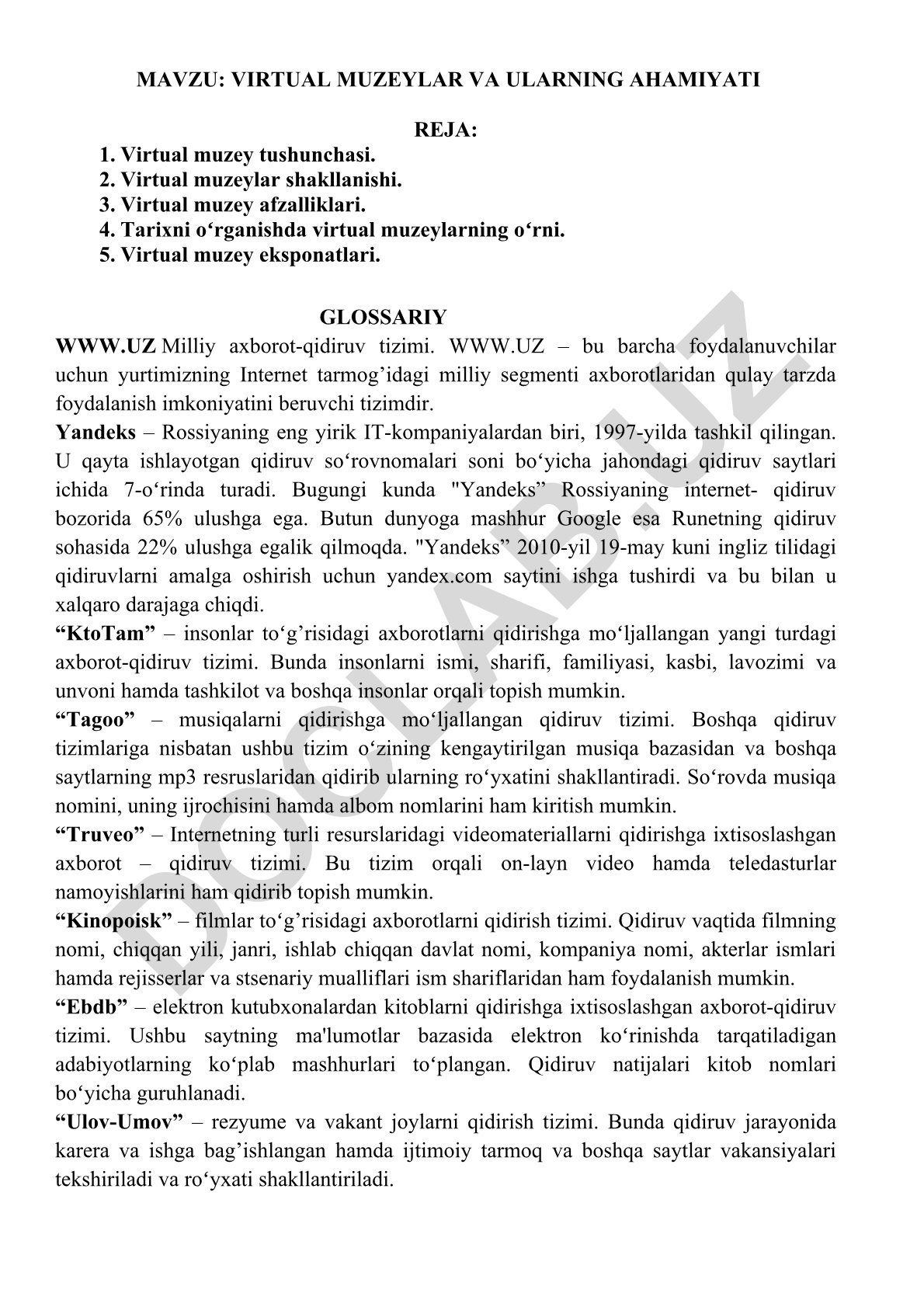 Virtual muzeylar va ularning ahamiyati