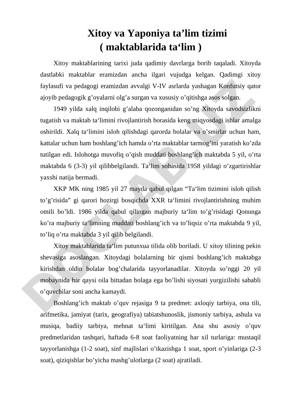 Xitoy va Yaponiya ta'lim tizimi