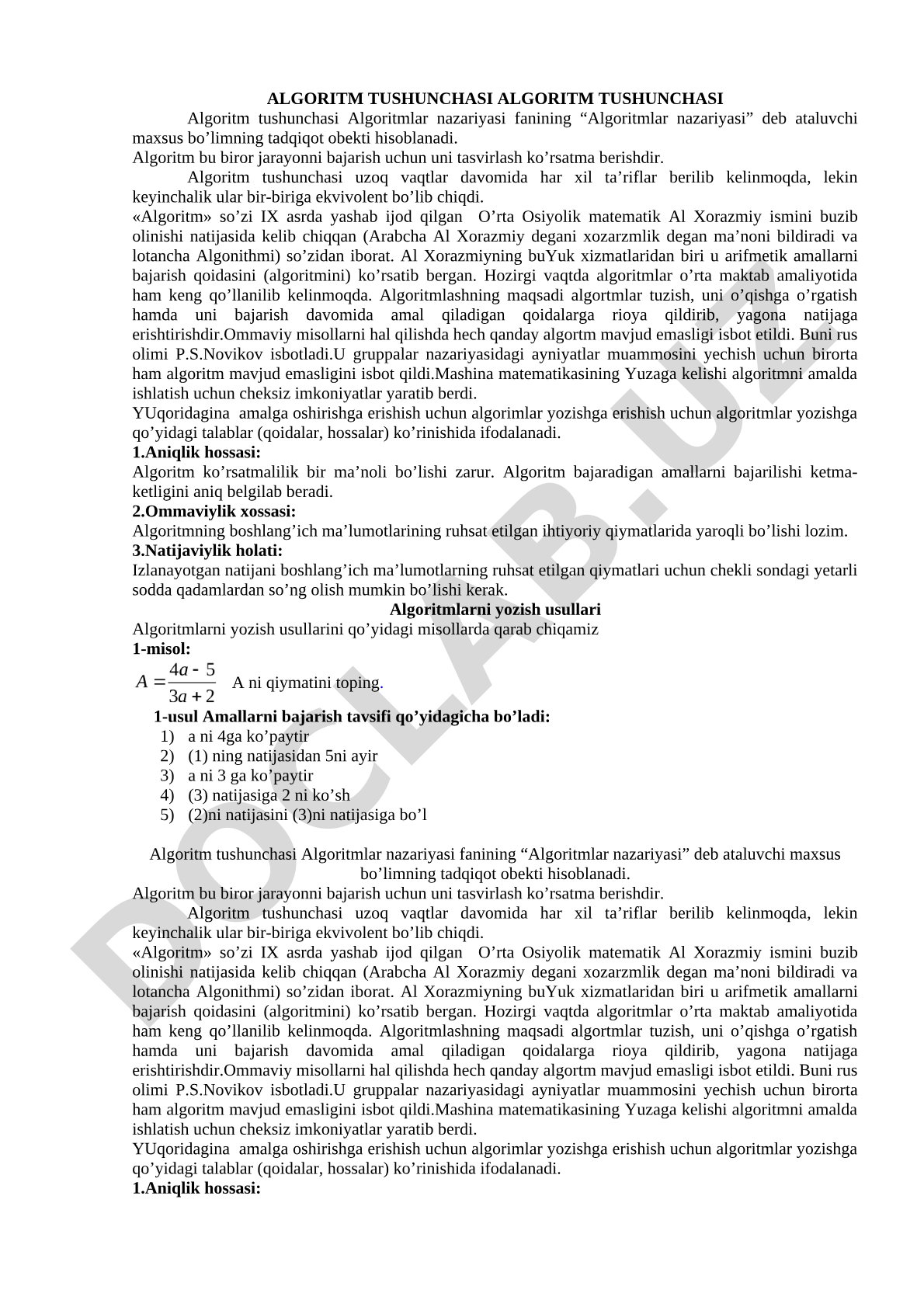 Algoritm tushunchasi
