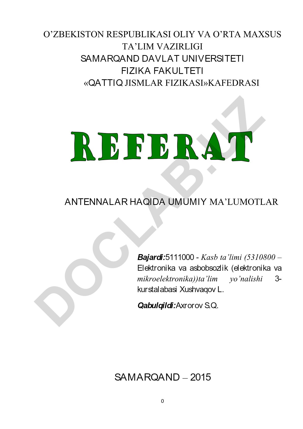 Antennalar haqida umumiy ma'lumotlar