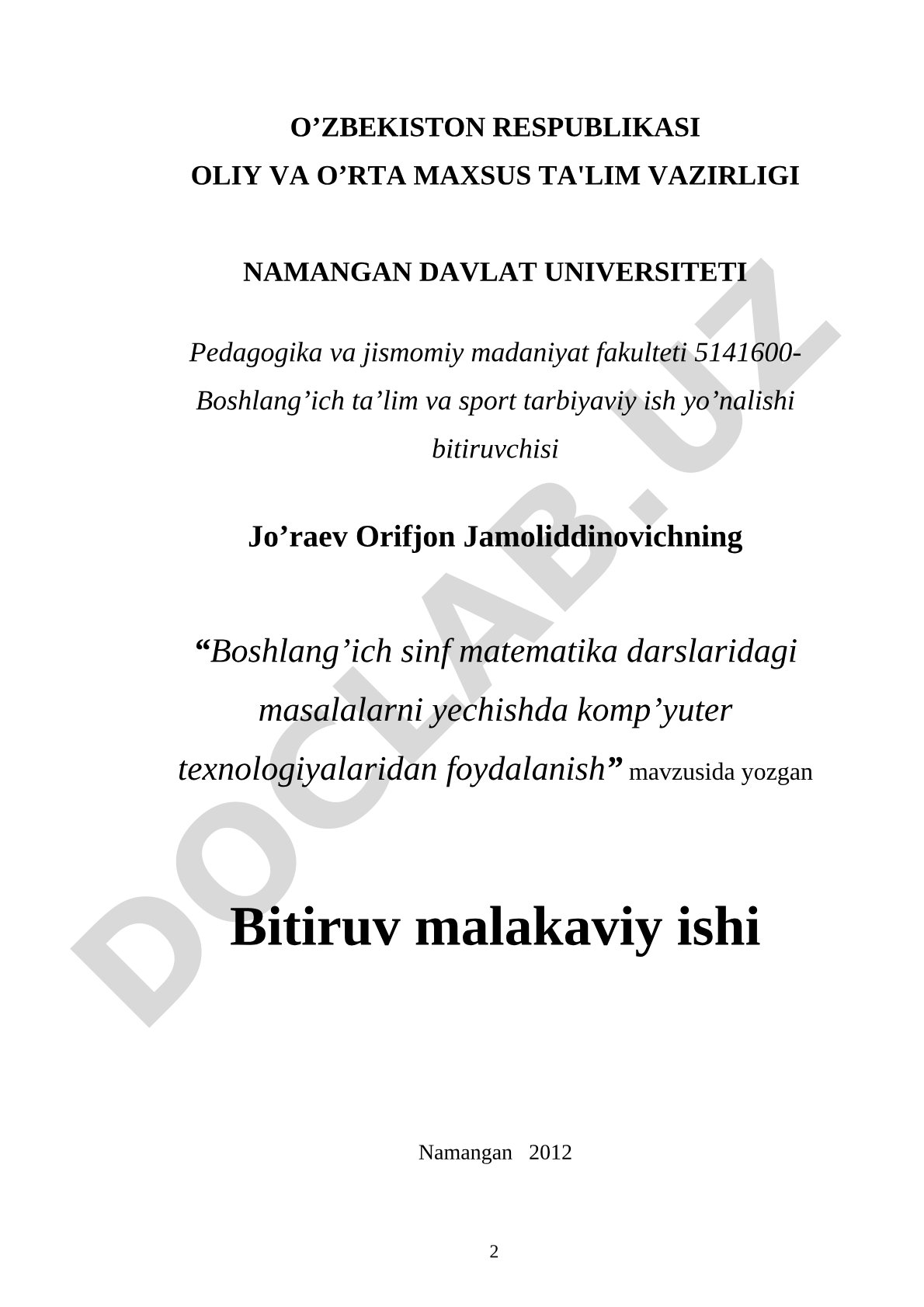 Bоshlang’ich sinf matematika darslaridagi masalalarni yechishda kоmp’yuter texnоlоgiyalaridan fоydalanish