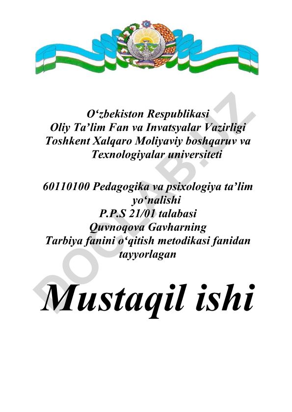 Barkamol avlod tarbiyasini mazmuni va funksiyalari doirasida loyiha tuzish