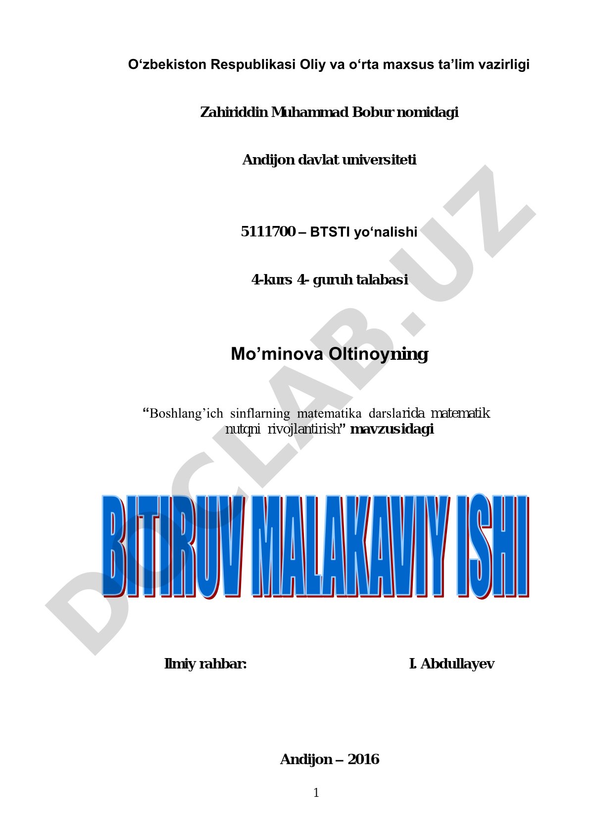 Boshlang'ich sinflarning matematika darslarida matematik nutqni rivojlantirish
