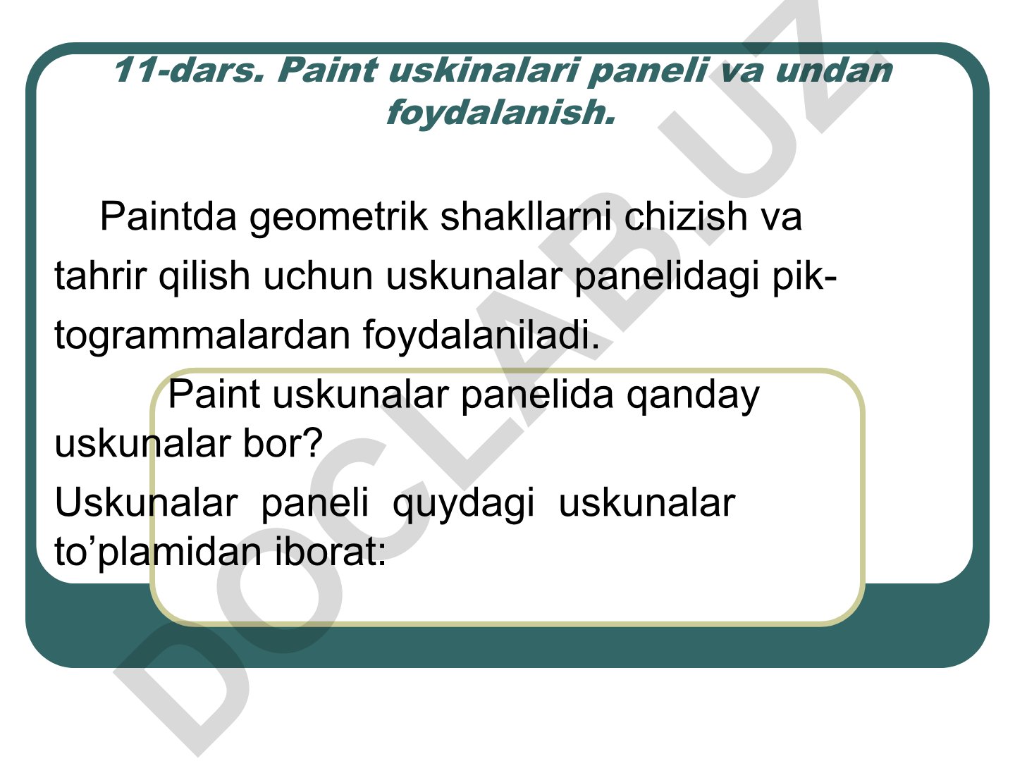 Paint dasturida geometrik shakllar chizish va tahrirlash