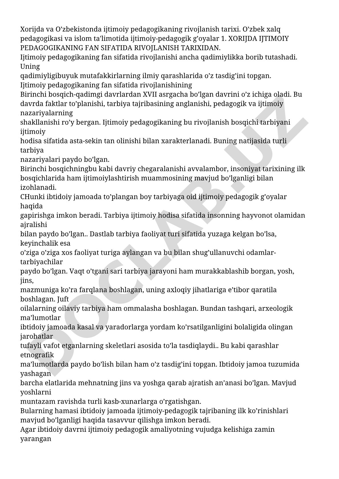 Xorijda va O'zbekistonda ijtimoiy pedagogikaning rivojlanish tarixi