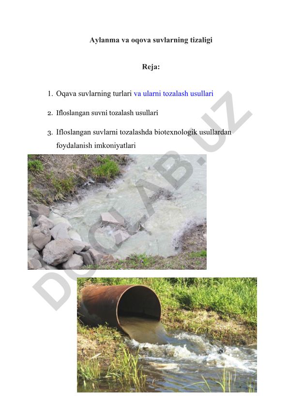 Aylanma va oqova suvlarning tizaligi