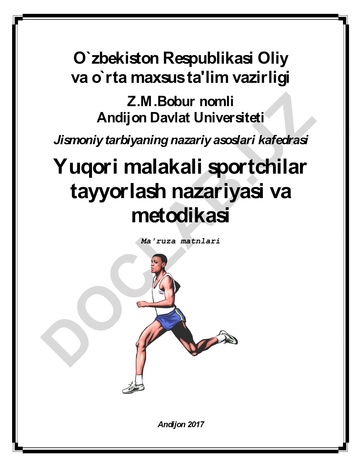 Yuqori malakali sportchilar tayyorlash nazariyasi va metodikasi