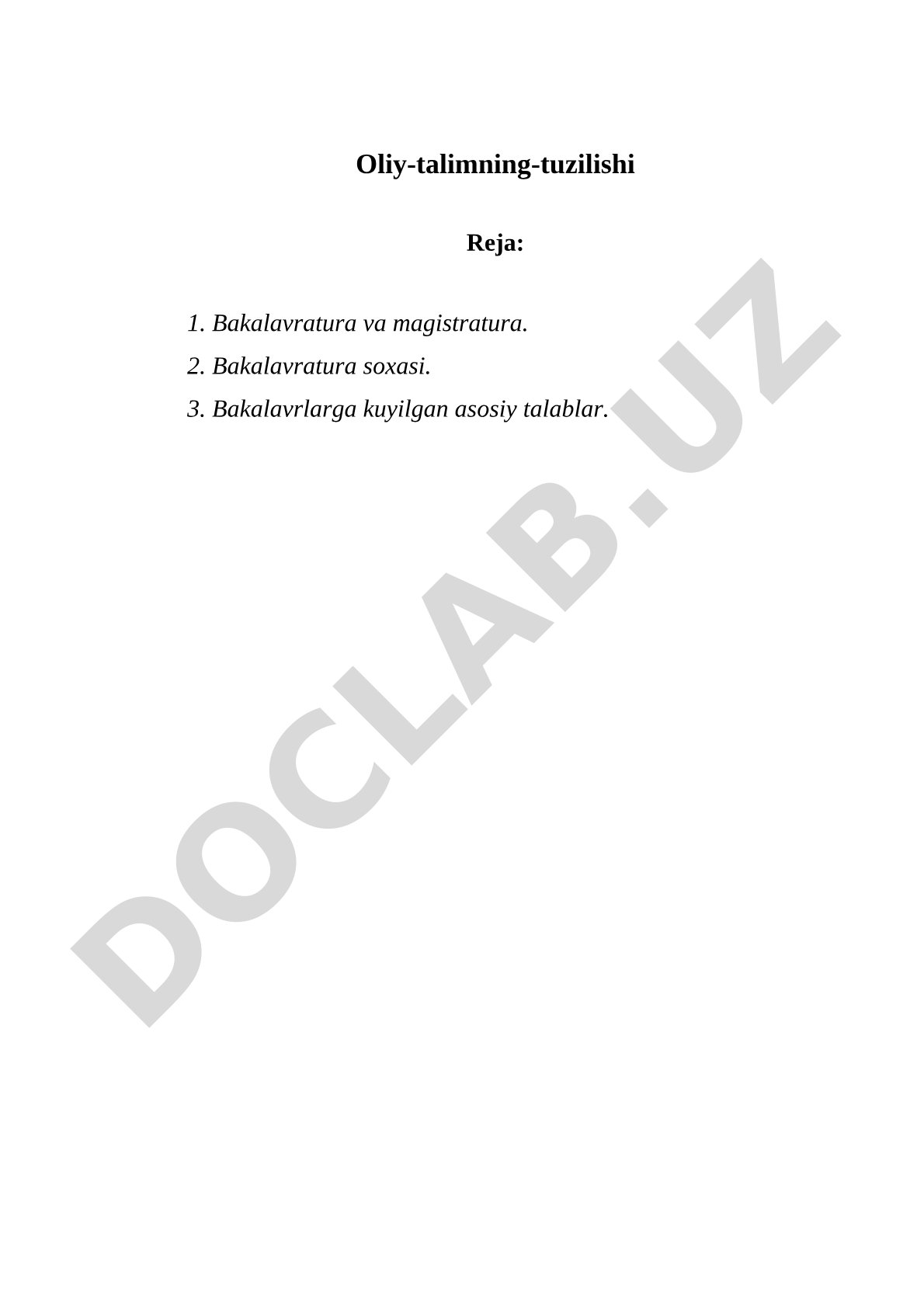Oliy ta'limning tuzilishi: Bakalavratura va magistratura